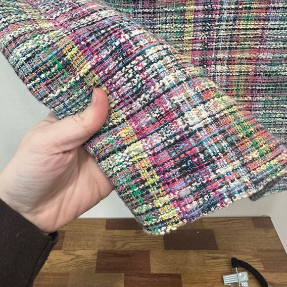 Akris Punto Multicolored Bleached Denim Dress 4 Tweed Plaid Career Fringe‎ NWT - Picture 7 of 10